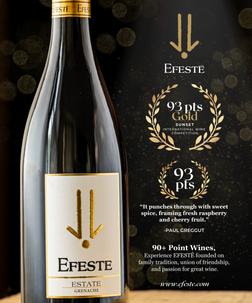 2021 Estate Grenache bottle with Gold award from Sunset International Wine Competition